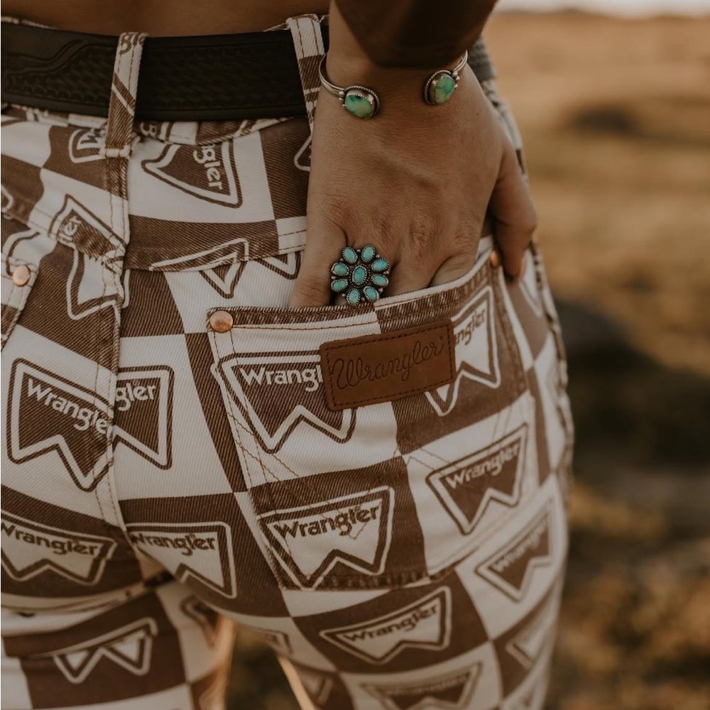 Wrangler Logo Patterned Jeans in Brown and White